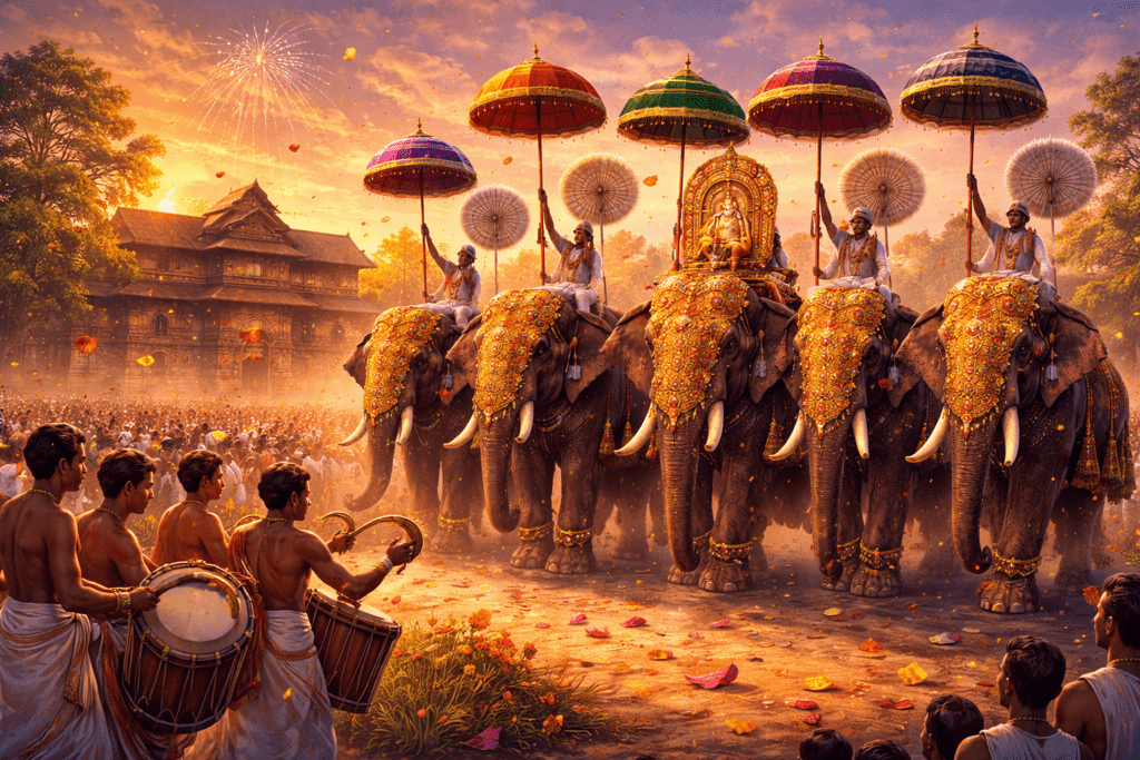 Thrissur Pooram 2026 elephant procession Vadakkunnathan Templ