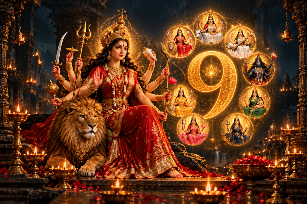Maa Durga and her 9 forms. (Image Source: AI) 